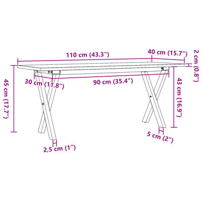 vidaXL Table basse cadre en X 110x40x45 cm bois de pin massif et fonte