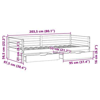 vidaXL Lit de jour avec tiroirs blanc 90x200 cm bois de pin massif