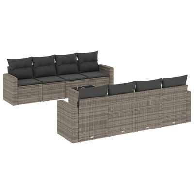 vidaXL Salon de jardin 9 pcs avec coussins gris résine tressée