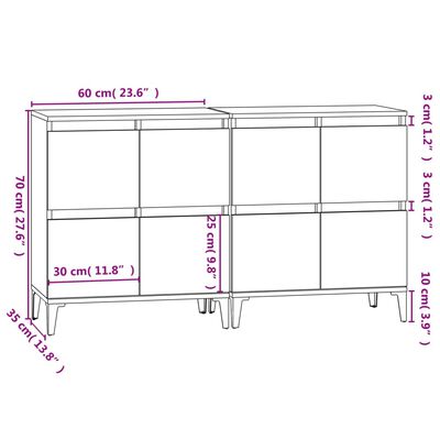 vidaXL Buffets 2 pcs sonoma gris 60x35x70 cm bois d'ingénierie