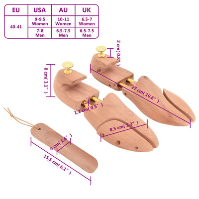 vidaXL Tendeur de chaussures avec chausse-pied EU 40-41 bois de cèdre