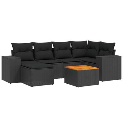 vidaXL Salon de jardin 7 pcs avec coussins noir résine tressée