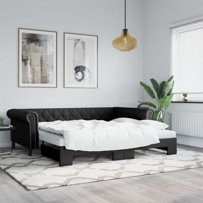 vidaXL Lit de jour avec gigogne et matelas noir 90x200 cm similicuir