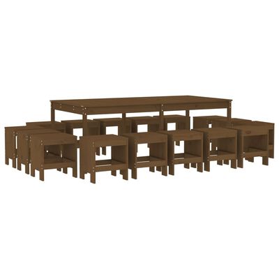 vidaXL Ensemble à manger de jardin 17 pcs marron miel bois pin massif