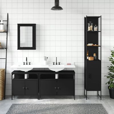 vidaXL Ensemble de meubles salle de bain 4 pcs noir bois d'ingénierie