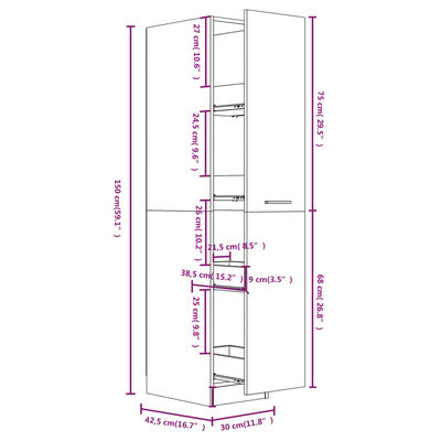 vidaXL Armoire d'apothicaire Blanc 30x42,5x150 cm Bois d’ingénierie