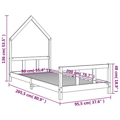 vidaXL Cadre de lit pour enfants noir 90x200 cm bois de pin massif