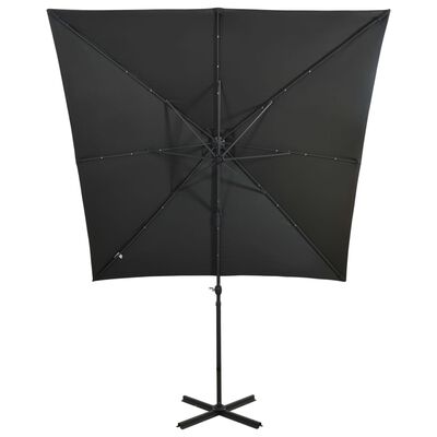 vidaXL Parasol de jardin en porte-à-faux avec mât et lumières LED