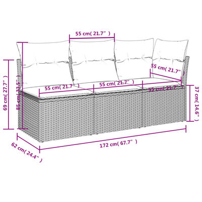 vidaXL Canapé de jardin avec coussins 3 places beige résine tressée