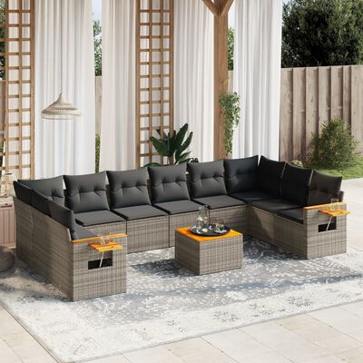 vidaXL Salon de jardin 11 pcs avec coussins gris résine tressée