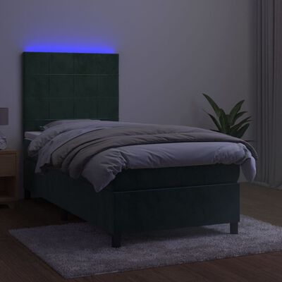 vidaXL Sommier à lattes de lit matelas et LED Vert foncé 100x200 cm