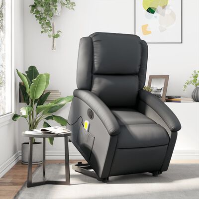 vidaXL Fauteuil inclinable de massage électrique noir cuir véritable