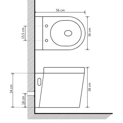 vidaXL Toilette suspendue au mur avec réservoir caché Céramique Noir