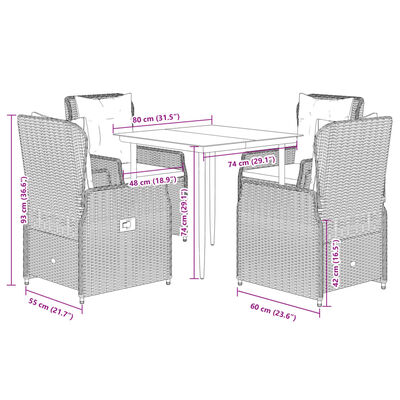 vidaXL Ensemble à manger de jardin avec coussins 5pcs Beige poly rotin