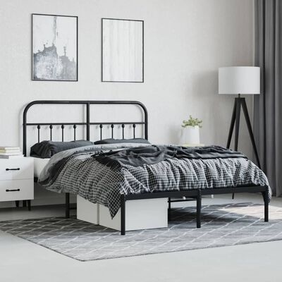 vidaXL Cadre de lit métal sans matelas avec tête de lit noir 140x190cm