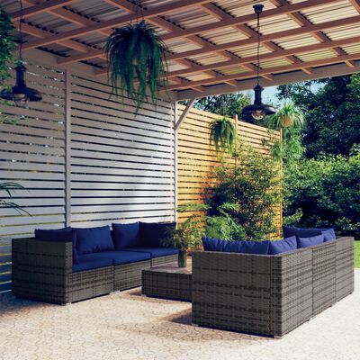 vidaXL Salon de jardin 7 pcs avec coussins résine tressée gris