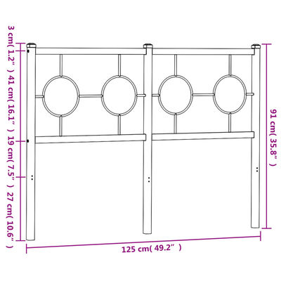 vidaXL Tête de lit métal noir 120 cm