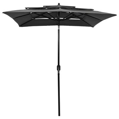 vidaXL Parasol à 3 niveaux avec mât en aluminium Anthracite 2x2 m