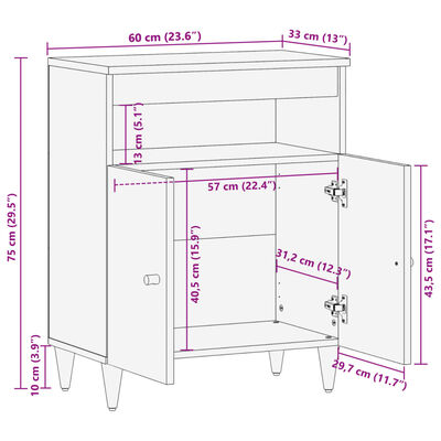 vidaXL Armoire latérale 60x33x75 cm bois massif de manguier