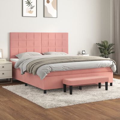 vidaXL Sommier à lattes de lit avec matelas Rose 160x200 cm Velours