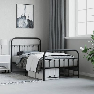 vidaXL Cadre de lit métal sans matelas avec pied de lit noir 100x190cm