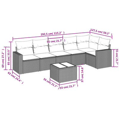 vidaXL Salon de jardin avec coussins 7 pcs gris résine tressée