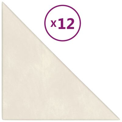 vidaXL Panneaux muraux 12 pcs Crème 30x30 cm Velours 0,54 m²