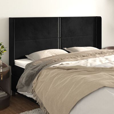 vidaXL Tête de lit avec oreilles Noir 183x16x118/128 cm Velours