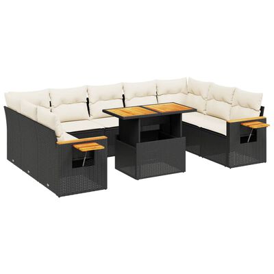 vidaXL Salon de jardin 11 pcs avec coussins noir résine tressée