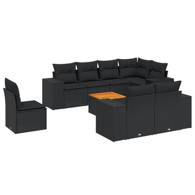 vidaXL Salon de jardin 9 pcs avec coussins noir résine tressée