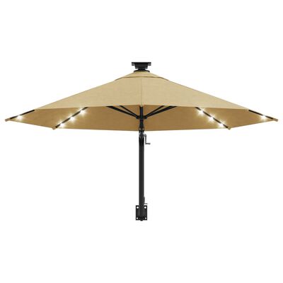 vidaXL Parasol mural de jardin avec LED 300 cm taupe