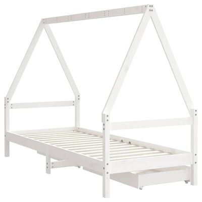 vidaXL Cadre de lit enfant tiroirs blanc 90x200 cm bois de pin massif