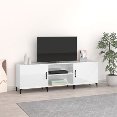 vidaXL Meuble TV blanc brillant 150x30x50 cm bois d'ingénierie