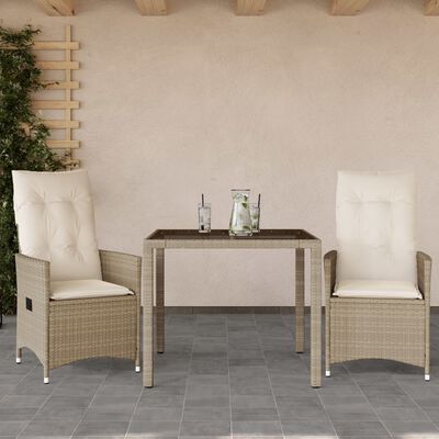 vidaXL Ensemble de bistro 3 pcs avec coussins beige résine tressée