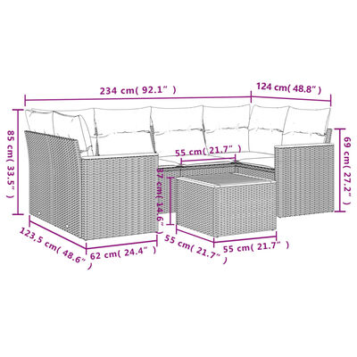 vidaXL Salon de jardin 7 pcs avec coussins noir résine tressée