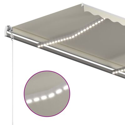 vidaXL Auvent manuel rétractable avec LED 450x350 cm Crème