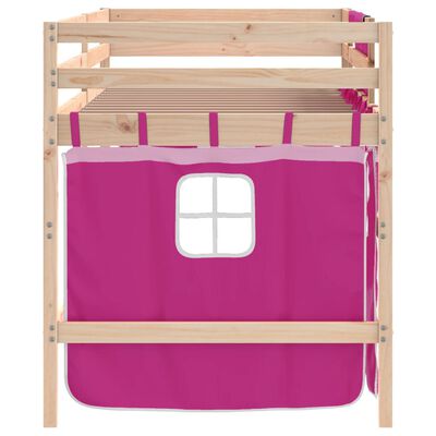 vidaXL Lit mezzanine enfants et rideaux rose 90x200cm bois pin massif