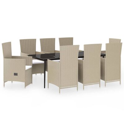 vidaXL Ensemble à manger de jardin avec coussins 9 pcs Beige