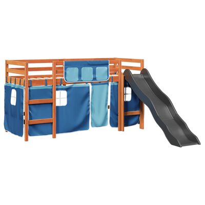 vidaXL Lit mezzanine enfants et rideaux bleu 80x200cm bois pin massif