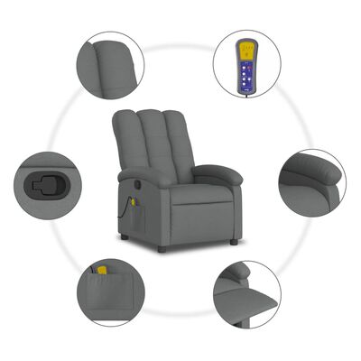 vidaXL Fauteuil de massage inclinable Gris foncé Tissu