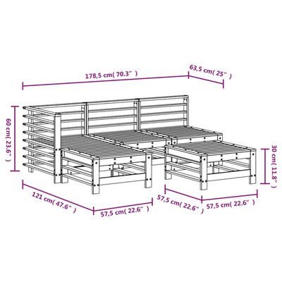 vidaXL Salon de jardin 5 pcs gris bois massif de pin