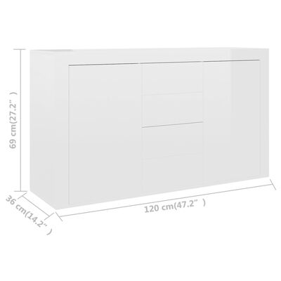 vidaXL Buffet Blanc brillant 120x36x69 cm Bois d’ingénierie