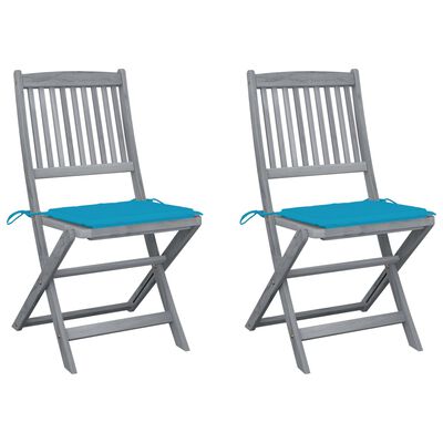 vidaXL Chaises pliables d'extérieur 2 pcs avec coussins Bois d'acacia