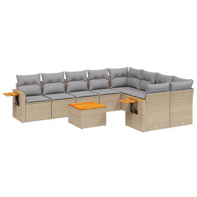 vidaXL Salon de jardin avec coussins 10 pcs beige résine tressée