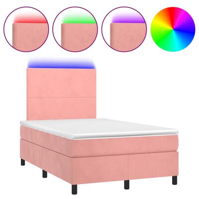 vidaXL Sommier à lattes de lit et matelas LED rose 120x190 cm velours