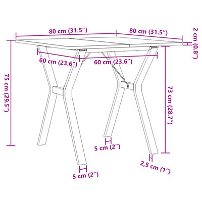 vidaXL Table à manger cadre en Y 80x80x75 cm bois de pin massif fonte