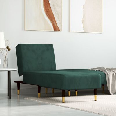 vidaXL Chaise longue vert foncé velours