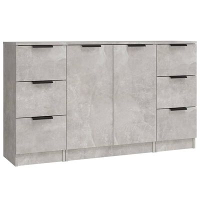 vidaXL Buffets 3 pcs gris béton bois d'ingénierie