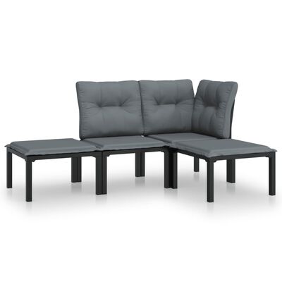 vidaXL Salon de jardin 4 pcs noir et gris résine tressée