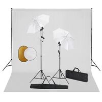 vidaXL Kit de studio photo avec lampes toile de fond et réflecteur